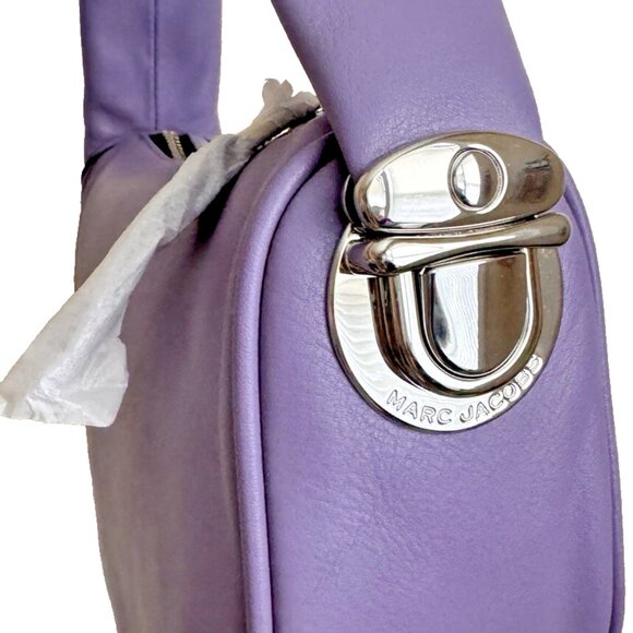 MARC JACOBS Purple Mini 'The Pushlock' Bag Y2K Leather Handbag - Picture 2 of 7